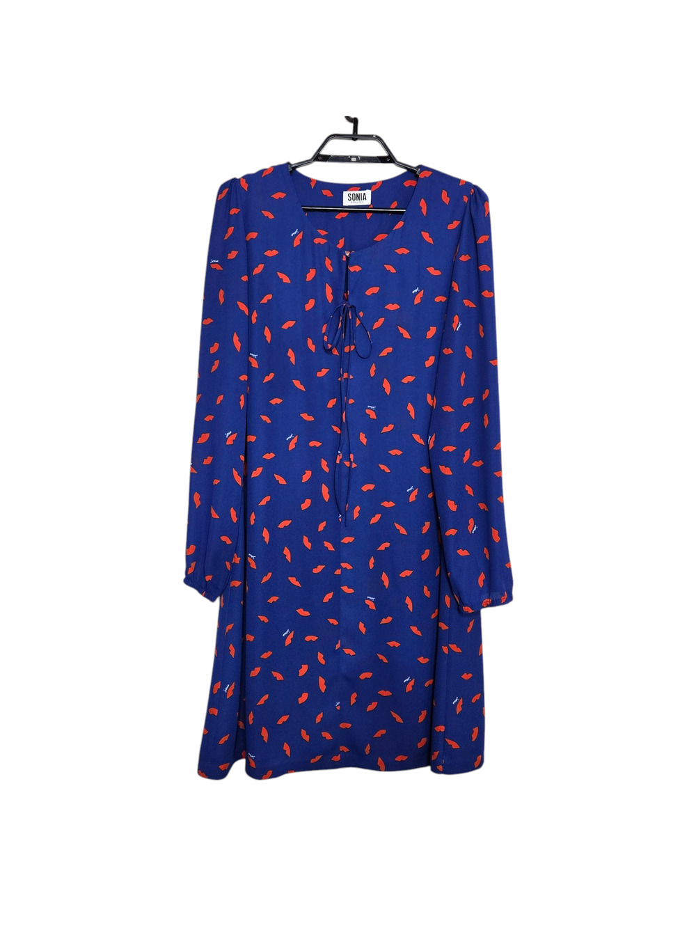Sonia by Sonia Rykiel Dress Size Medium Blue Lips Long Sleeve Flowy